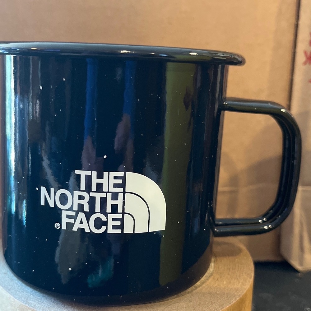 The North Face Black Enamel Camping Mug Logo‎ Speckled Outdoor Hiking Cup